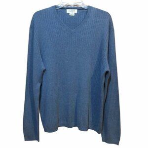 J. Crew Factory Mens Ribbed V-Neck Sweater Blue 100% Cotton Size L